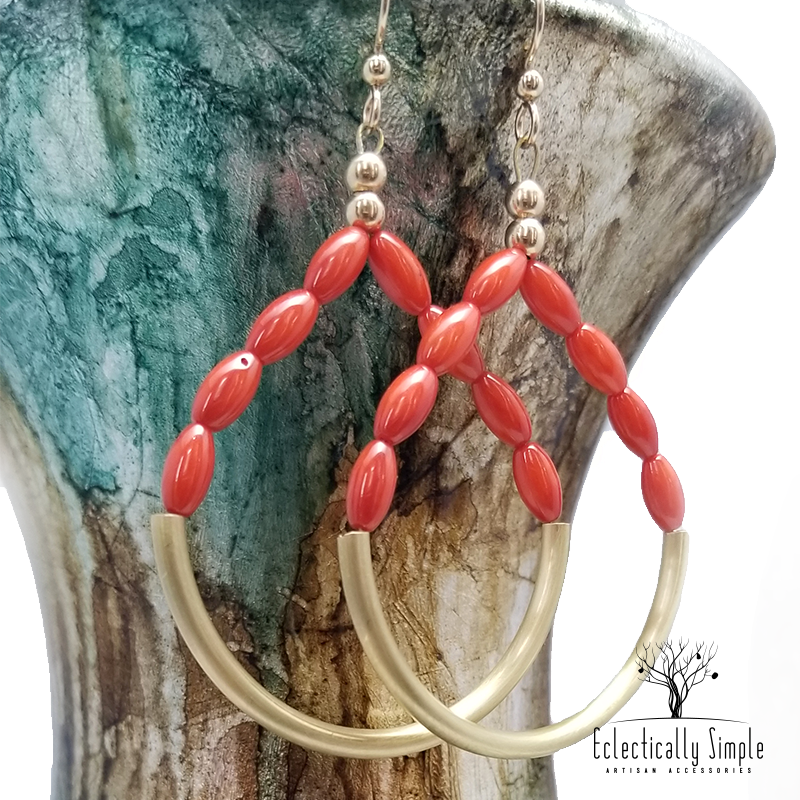 Brass Coral Hoop Earrings - Eclectically Simple