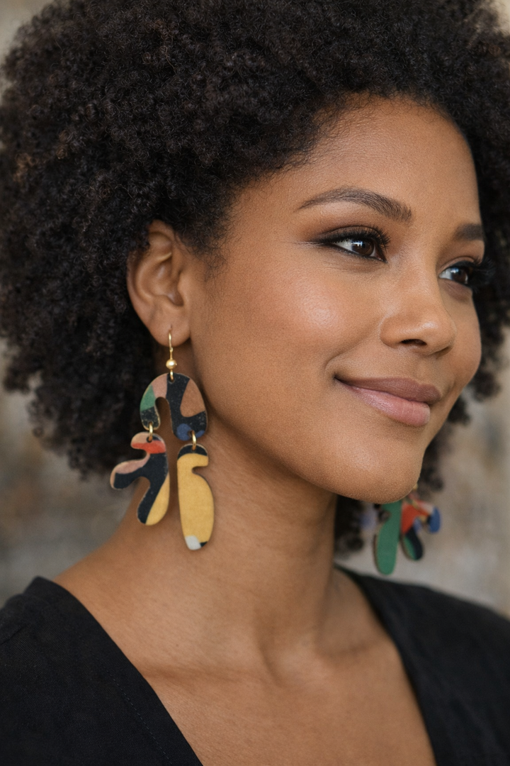 Arcadia earrings on african american model