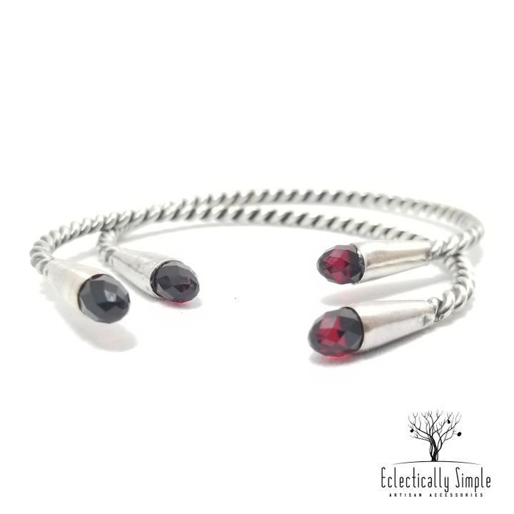 Twisted Sterling Silver Bangle Set With Ruby Swarovski Crystals - Eclectically Simple