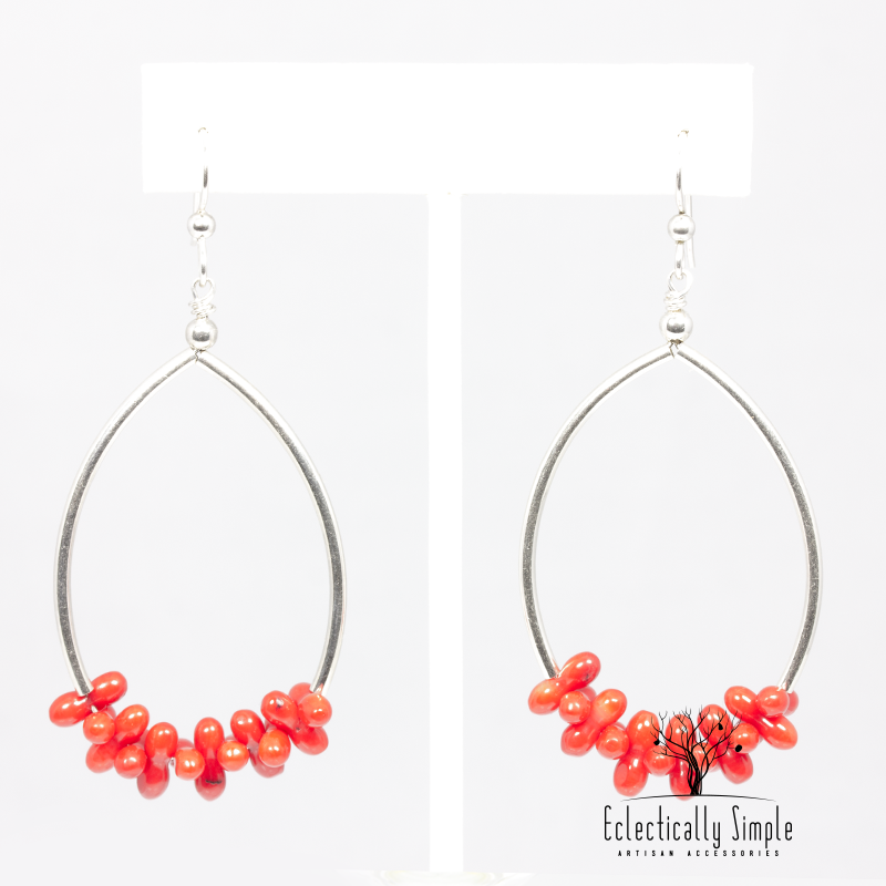 Sterling Silver Coral Oval Hoop Earrings - Eclectically Simple