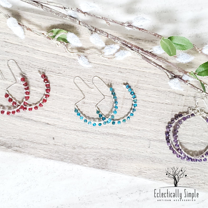 Studded Gemstone Ear wire Hoop Earring - Eclectically Simple